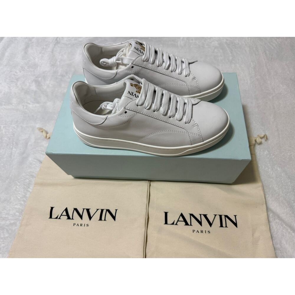 Lanvin DDB0 White Leather Lace-Up Sneakers Comfort Logo EU 40 US Men 7 , Women 9